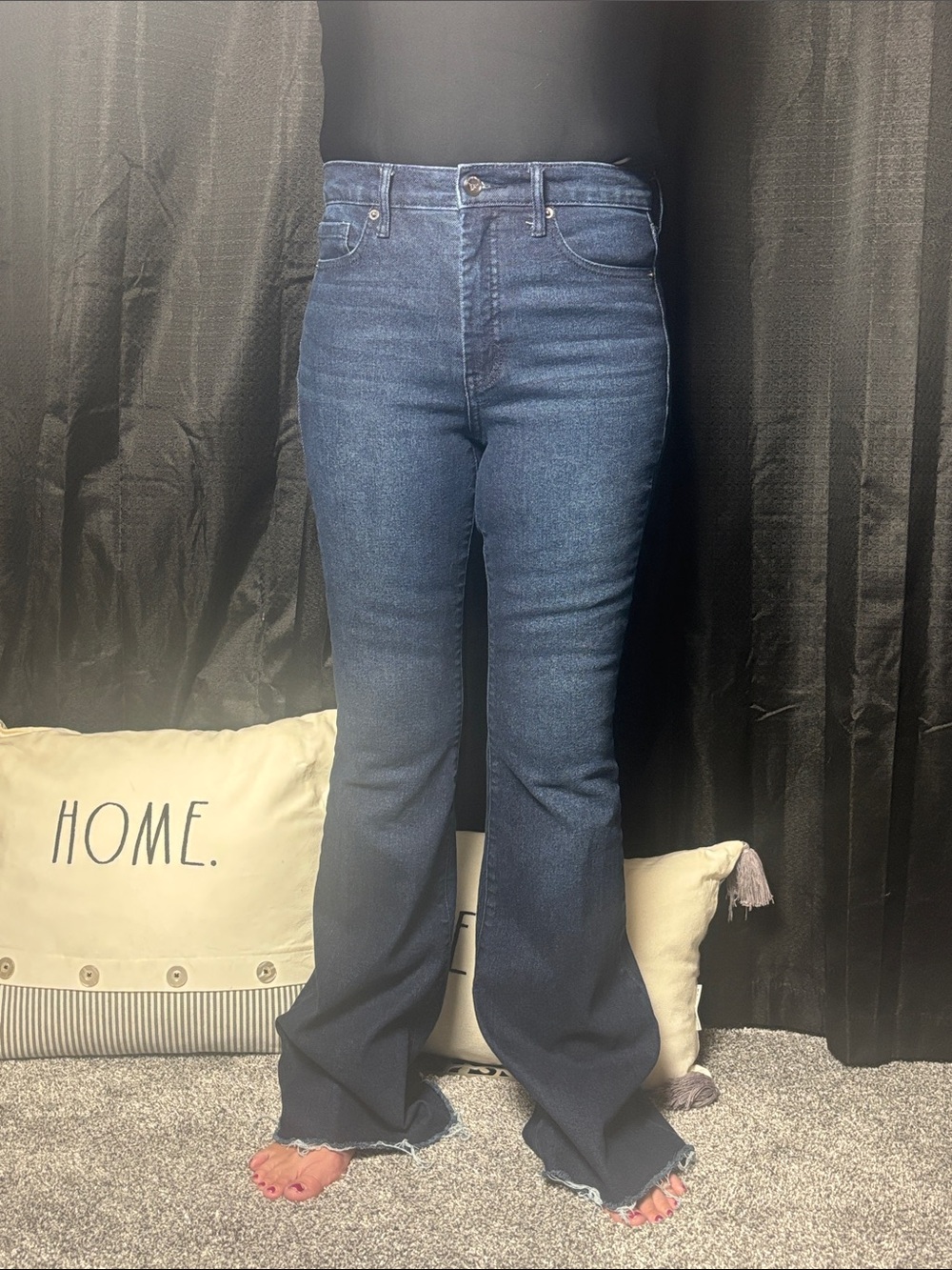 Jessica Simpson Indigo High-Rise Flare Jeans with Raw Hem